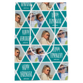 Happy Hanukkah Custom Name Photos Star Green ミディアムペーパーバッグ (裏面)