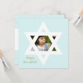 Happy Hanukkah Cute Blue One写真 カード (正面/裏面インサイチュ)