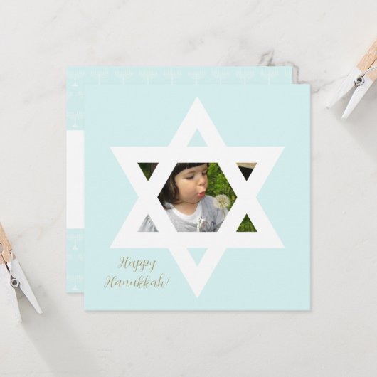 Happy Hanukkah Cute Blue One写真 カード (正面/裏面インサイチュ)
