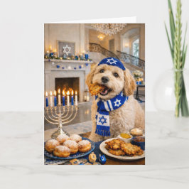 Happy Hanukkah Dog Card – Playful Golden Doodle カード