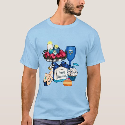 Happy Hanukkah - Dreidel – デビッドの星 Tシャツ (正面)