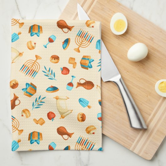 Happy Hanukkah Entertaining キッチンタオル (四つ折り)