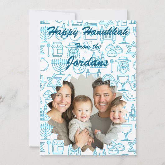 Happy Hanukkah family photo card personalize シーズンカード (正面)