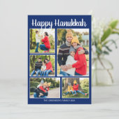 Happy Hanukkah Family Photo Collage Blue Pattern シーズンカード (スタンド正面)