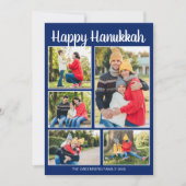 Happy Hanukkah Family Photo Collage Blue Pattern シーズンカード (正面)