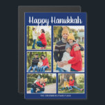 Happy Hanukkah Family Photo Collage Magnet Card<br><div class="desc">Beautiful blue Happy Hanukkah magnetic cards with your family photo collage underneath the white script. Cute customized photograph magnet cards for a proud Jewish family during the holiday season.</div>