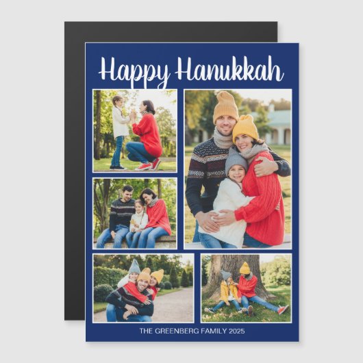Happy Hanukkah Family Photo Collage Magnet Card (正面/裏面)