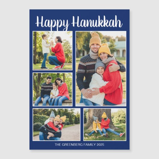 Happy Hanukkah Family Photo Collage Magnet Card (正面)