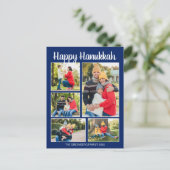 Happy Hanukkah Family Photo Collage Modern Blue シーズンポストカード (スタンド正面)