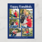 Happy Hanukkah Family Photo Collage Modern Blue シーズンポストカード (正面)