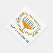 HAPPY HANUKKAH Floral MENORAH Jewish Holiday  スタンダードランチョンナプキン (角)
