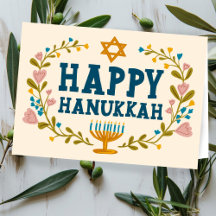 HAPPY HANUKKAH floral wreath Jewish Customizable 