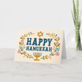 HAPPY HANUKKAH floral wreath Jewish Customizable  カード (正面)