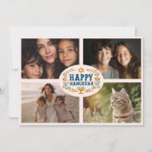 HAPPY HANUKKAH Floral Wreath Menorah Custom Photos シーズンカード (正面)