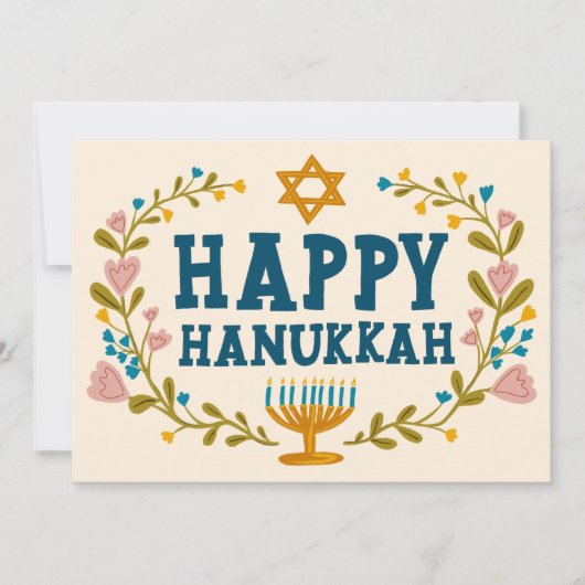 HAPPY HANUKKAH Floral Wreath Menorah Custom Photos シーズンカード (正面)