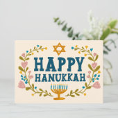 HAPPY HANUKKAH Floral Wreath Menorah Custom Photos シーズンカード (スタンド正面)