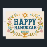 HAPPY HANUKKAH Floral Wreath Menorah Custom Photos シーズンカード<br><div class="desc">Hand drawn text and florals by me for you. Click "personalize" to edit and add your own text and photos to the back of the postcard or change the background colors. Everything is customizable. For more designs and colors check my shop! Or let me know if you'd like something custom....</div>