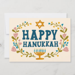 HAPPY HANUKKAH Floral Wreath Menorah Custom Photos シーズンカード