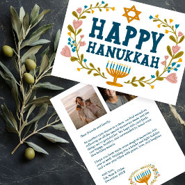 HAPPY HANUKKAH Floral Wreath Menorah Custom Photos シーズンカード