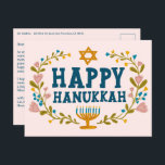 HAPPY HANUKKAH Floral Wreath Menorah Custom text ポストカード<br><div class="desc">Hand drawn text and florals by me for you. Click "personalize" to edit and add your own text and return address to the back of the postcard or change the background colors. Everything is customizable. For more designs and colors check my shop! Or let me know if you'd like something...</div>