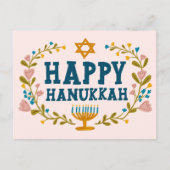 HAPPY HANUKKAH Floral Wreath Menorah Custom text ポストカード (正面)