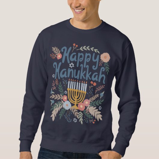 Happy Hanukkah FLorals Hand-drawn Art  スウェットシャツ (正面)