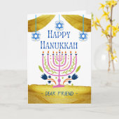 Happy Hanukkah for a 親愛 Friend Add a Name カード (黄色い花)