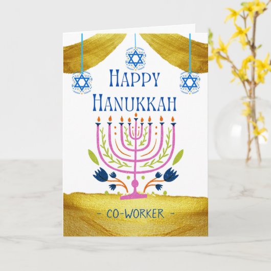 Happy Hanukkah for a Co-worker Add a Name カード (黄色い花)