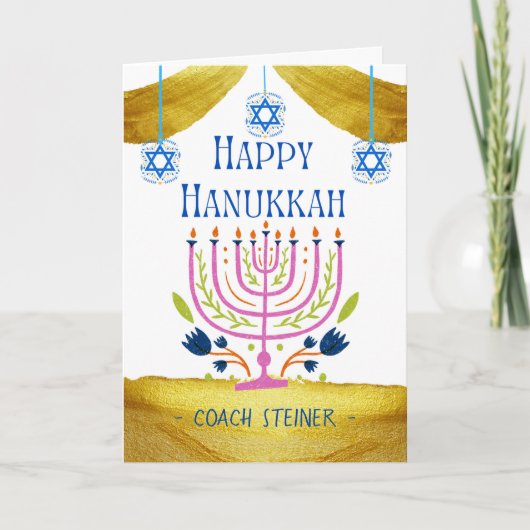 Happy Hanukkah for a Coach名前の追加 カード (正面)