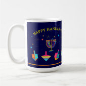 Happy Hanukkah Gold Menorah Jewish Holiday コーヒーマグカップ (左)
