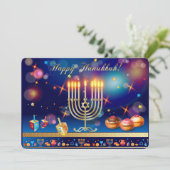 Happy Hanukkah Gold Menorah Jewish Holiday シーズンカード (スタンド正面)