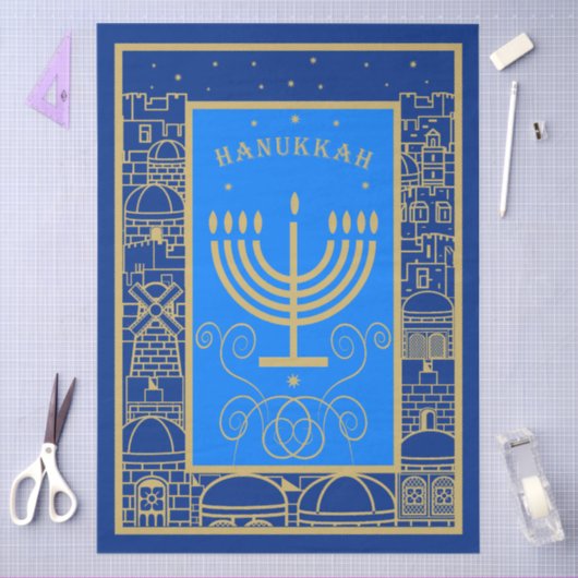 Happy Hanukkah Gold Menorah Jewish Holiday 薄葉紙 (クラフト)