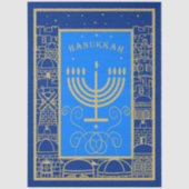 Happy Hanukkah Gold Menorah Jewish Holiday 薄葉紙 (正面)