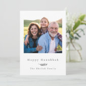 Happy Hanukkah Gray and White ストライプ Photo シーズンカード (スタンド正面)