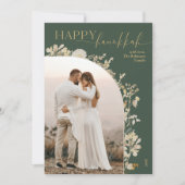 Happy Hanukkah Greenモダン金ゴールド1写真 シーズンカード (正面)