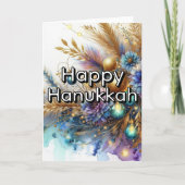 Happy Hanukkah Greeting Card - Blue Gold Abstract  カード (正面)