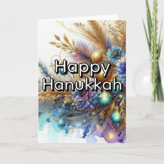 Happy Hanukkah Greeting Card - Blue Gold Abstract  カード