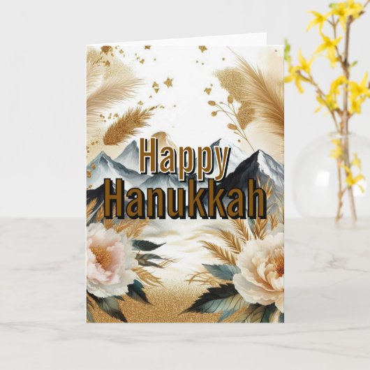 Happy Hanukkah Greeting Card - Modern Simple Cute カード (黄色い花)