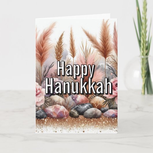 Happy Hanukkah Greeting Card - Modern Simple Pink カード (正面)