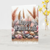 Happy Hanukkah Greeting Card - Modern Simple Pink カード (黄色い花)