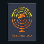 Happy Hanukkah Greetingsの名前を追加 シーズンポストカード<br><div class="desc">名前と年を加え、モダン「ハッピーハヌカー！」とおもしろいいうトレンディーハヌカーのカードを追加しよう。一日のプレゼントの代わりに八夜熱狂するある！」</div>