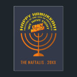 Happy Hanukkah Greetingsの名前を追加 シーズンポストカード<br><div class="desc">名前と年を加え、モダン「ハッピーハヌカー！」とおもしろいいうトレンディーハヌカーのカードを追加しよう。一日のプレゼントの代わりに八夜熱狂するある！」</div>