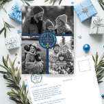 Happy Hanukkah Hand-Drawn CUSTOM 3 PHOTO Holiday ポストカード<br><div class="desc">Hope you like this holiday design. Add your own photos to the front by clicking "Personalize this template". Be sure to arrange your photos under the "group" which creates the border around the photos. Everything is adjustable. Edit the text on the back too by clicking "personalize" and change the font...</div>