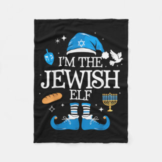 Happy Hanukkah Jewish Elf Family Group Christmas フリースブランケット