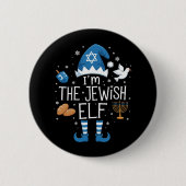 Happy Hanukkah Jewish Elf Family Group Christmas  缶バッジ (正面)