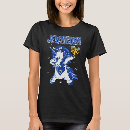 Happy Hanukkah Jewnicorn Dabbing Unicorn Christmas Tシャツ (正面)