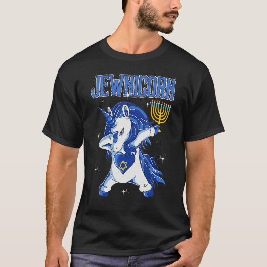 Happy Hanukkah Jewnicorn Dabbing Unicorn Christmas Tシャツ (正面)