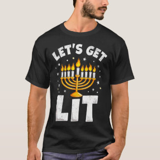 Happy Hanukkah Let'S Get Lit Menorah Jewish Christ Tシャツ