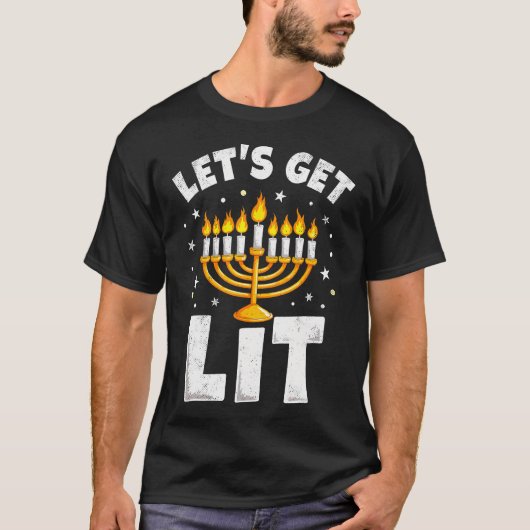 Happy Hanukkah Let'S Get Lit Menorah Jewish Christ Tシャツ (正面)