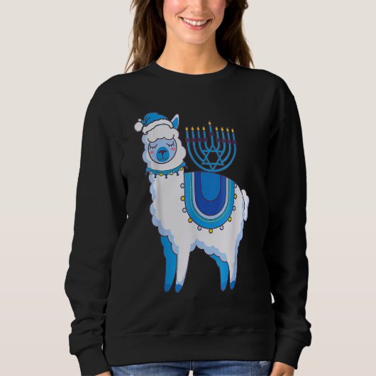 Happy Hanukkah Llamakkah Llama Menorah Alpaca Jewi スウェットシャツ (正面)